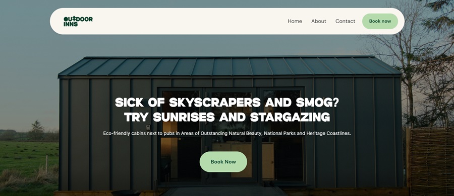 screenshot of outdoor inns website to show nature color schemes