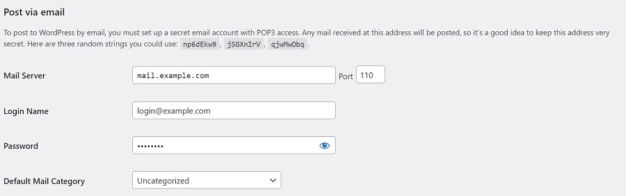 classic editor post via email settings screen