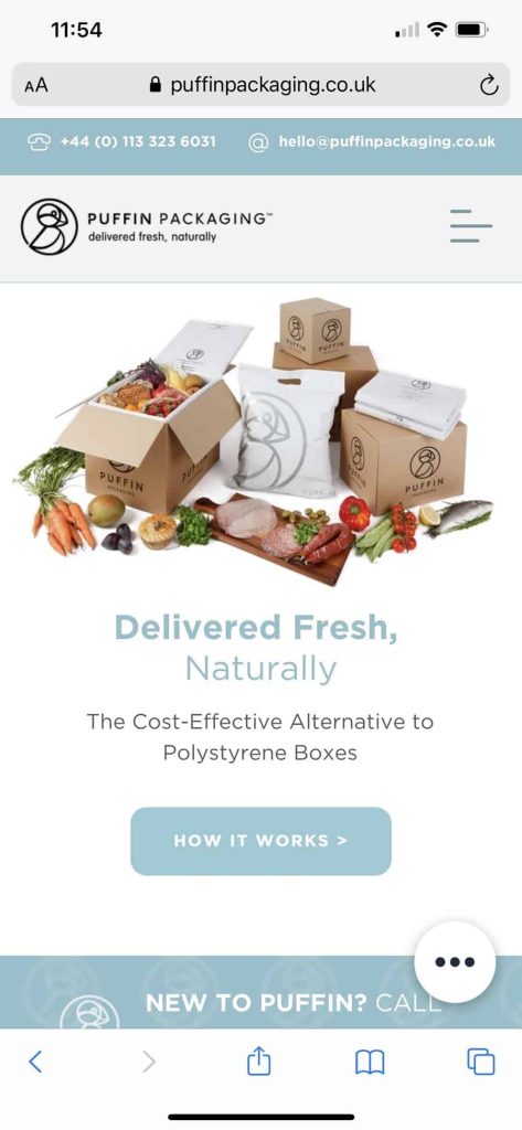 mobile website design inspiration from puffin packaging