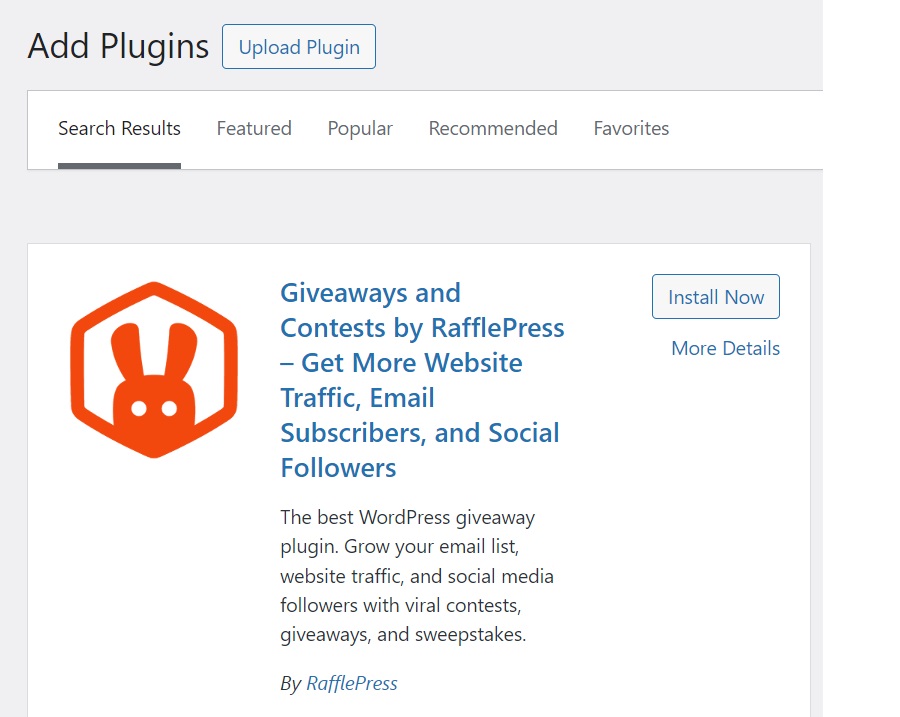 wordpress plugins install rafflepress screenshot