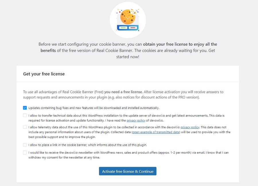 real cookie banner make choices and activate license