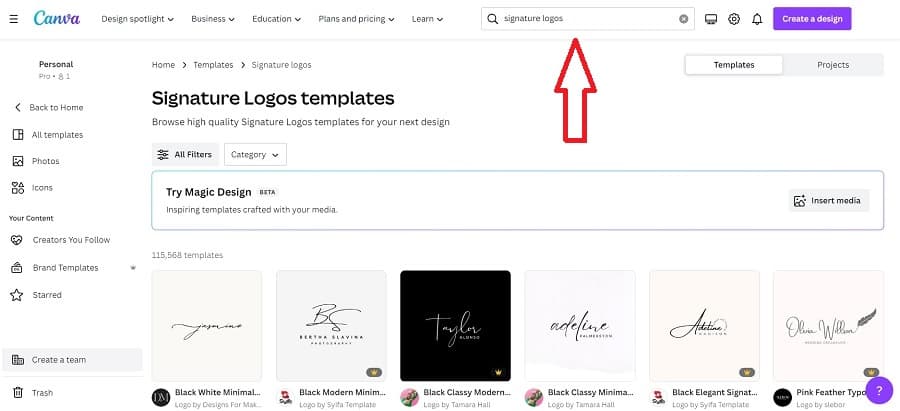 refine your search in canva