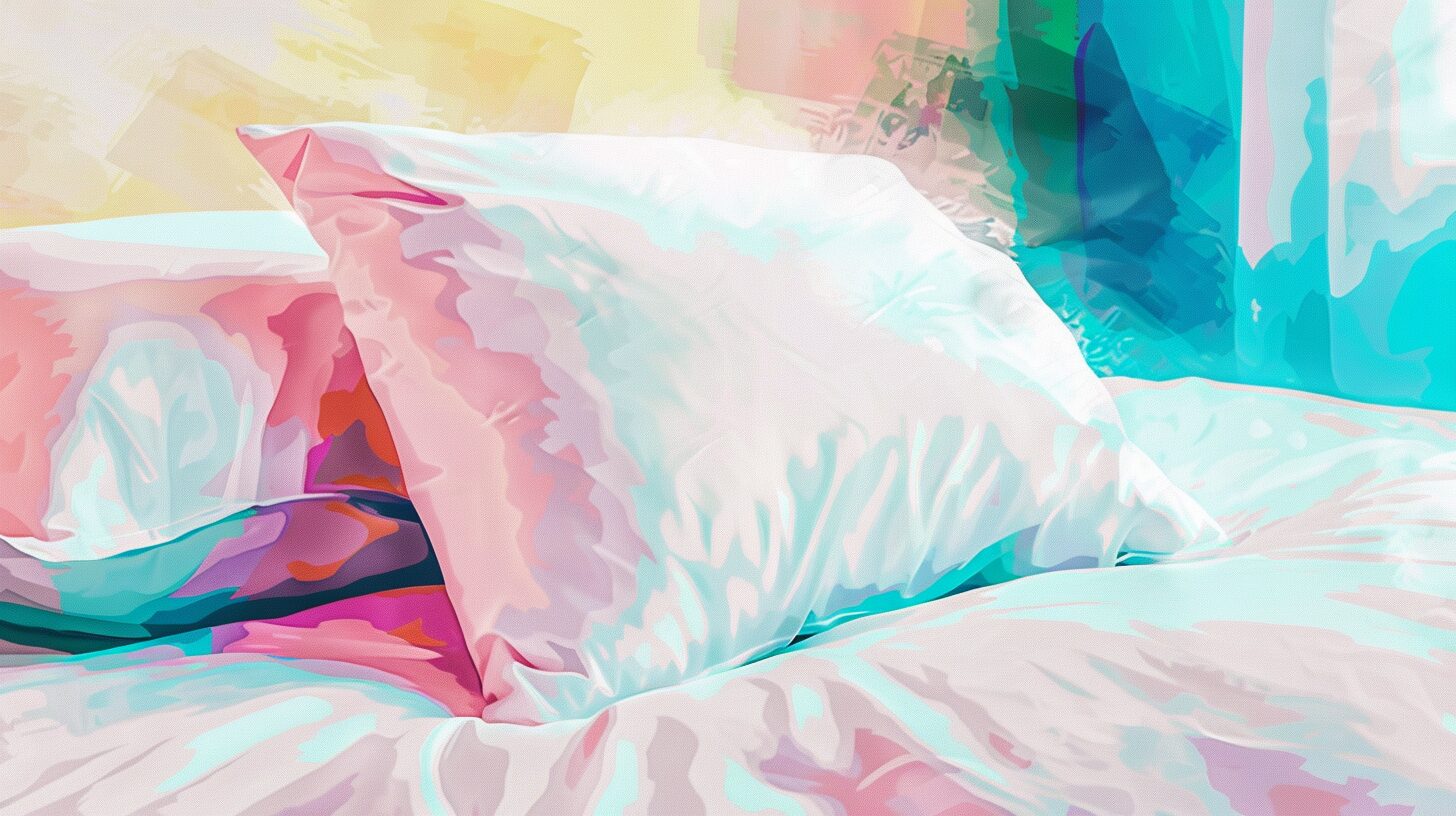 a watercolor depiction of a pillow sitting on a bed