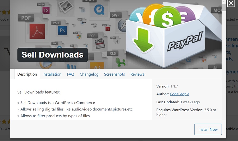 sell downloads install screenshot