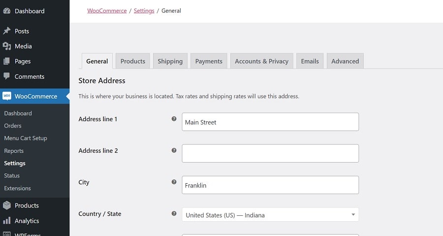 woocommerce settings