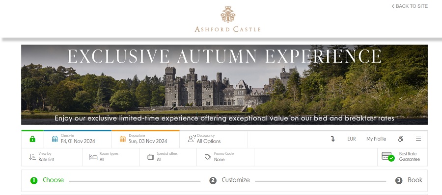 ashford castle's online booking system