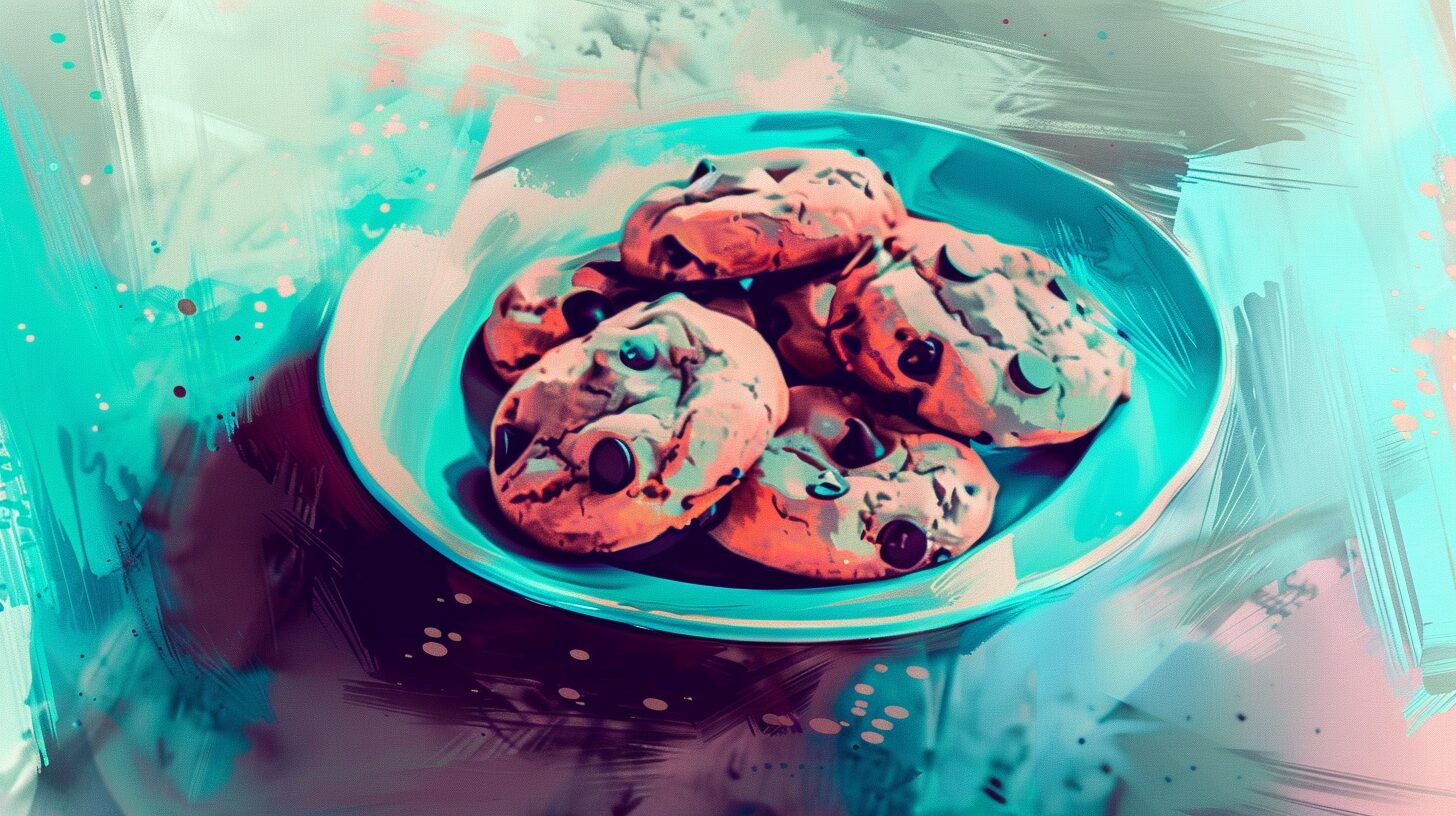 a plate of chocolate chip cookies