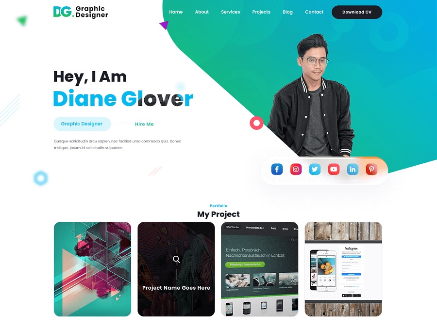 screenshot of unique graphic designer theme