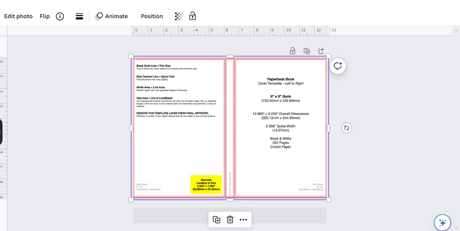 screenshot of upload of kdp cover template to canva