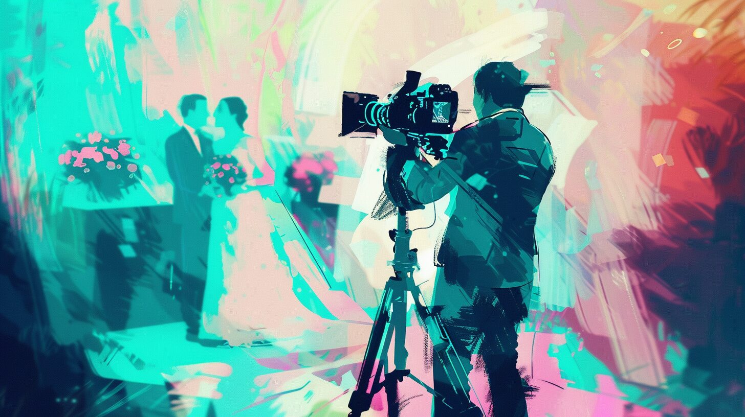 A videographer using a video camera to film a wedding