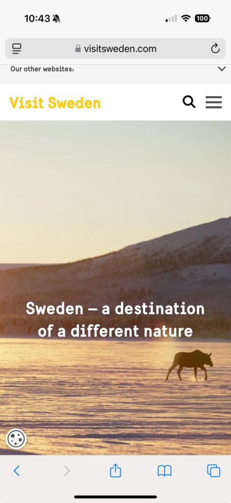 screenshot of visit sweden on mobile
