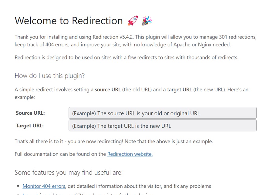 screenshot of welcome to redirection screen