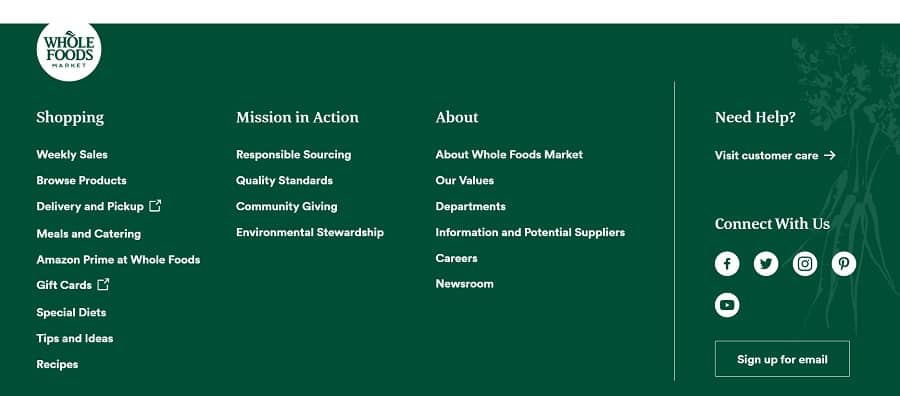 website navigation examples whole foods