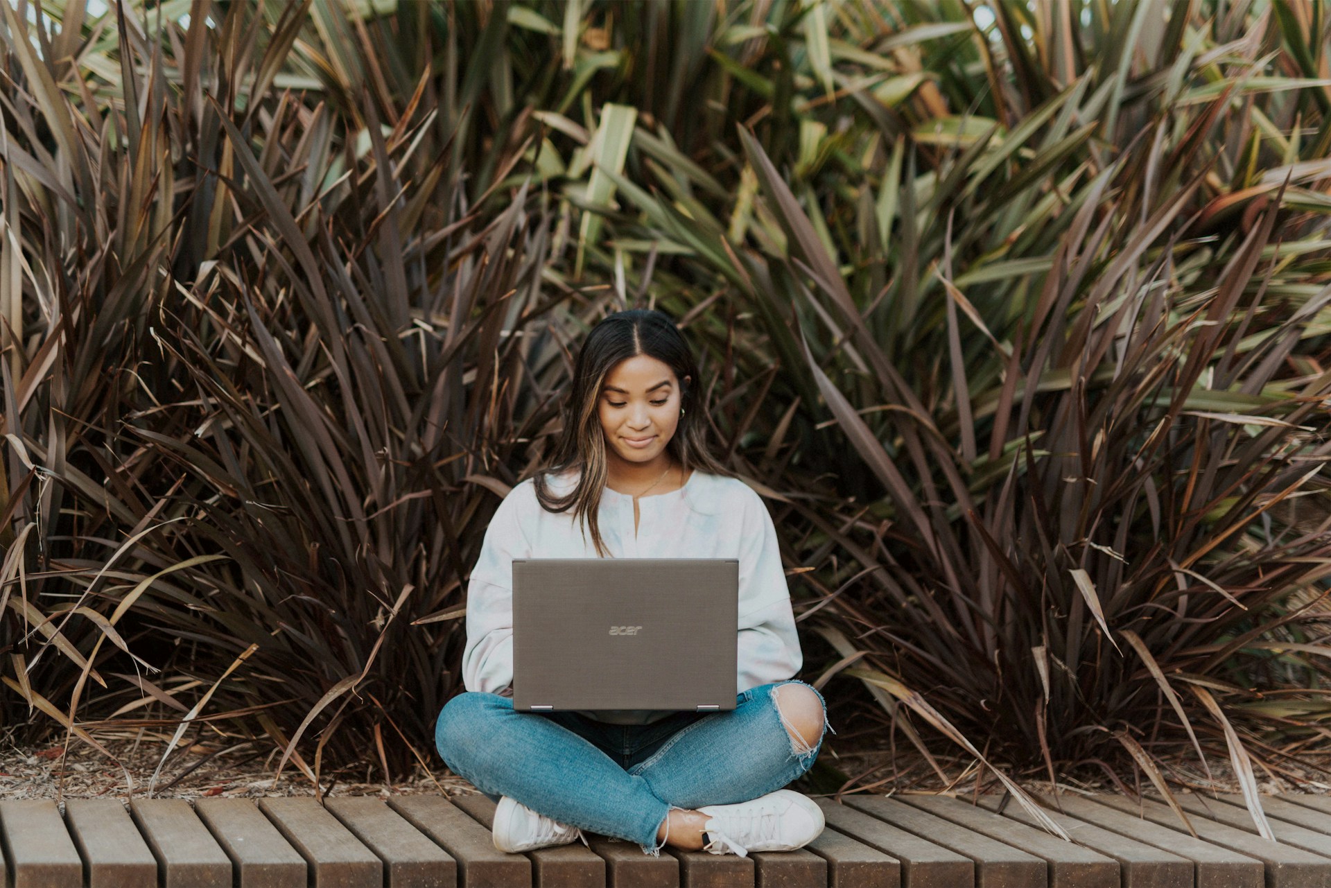 woman on computer taking a survey