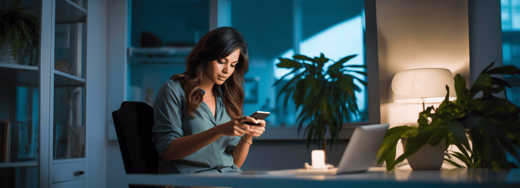 woman_on_her_phone_in_a_realistic_style_with_teal_r