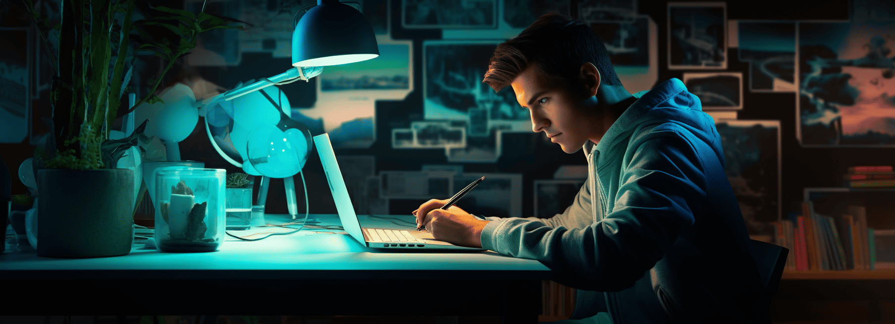 young_man_drawing_on_a_tablet_sitting_at_a_desk_in__b7ab456c-cae2-4df1-b908-365f9cae3711