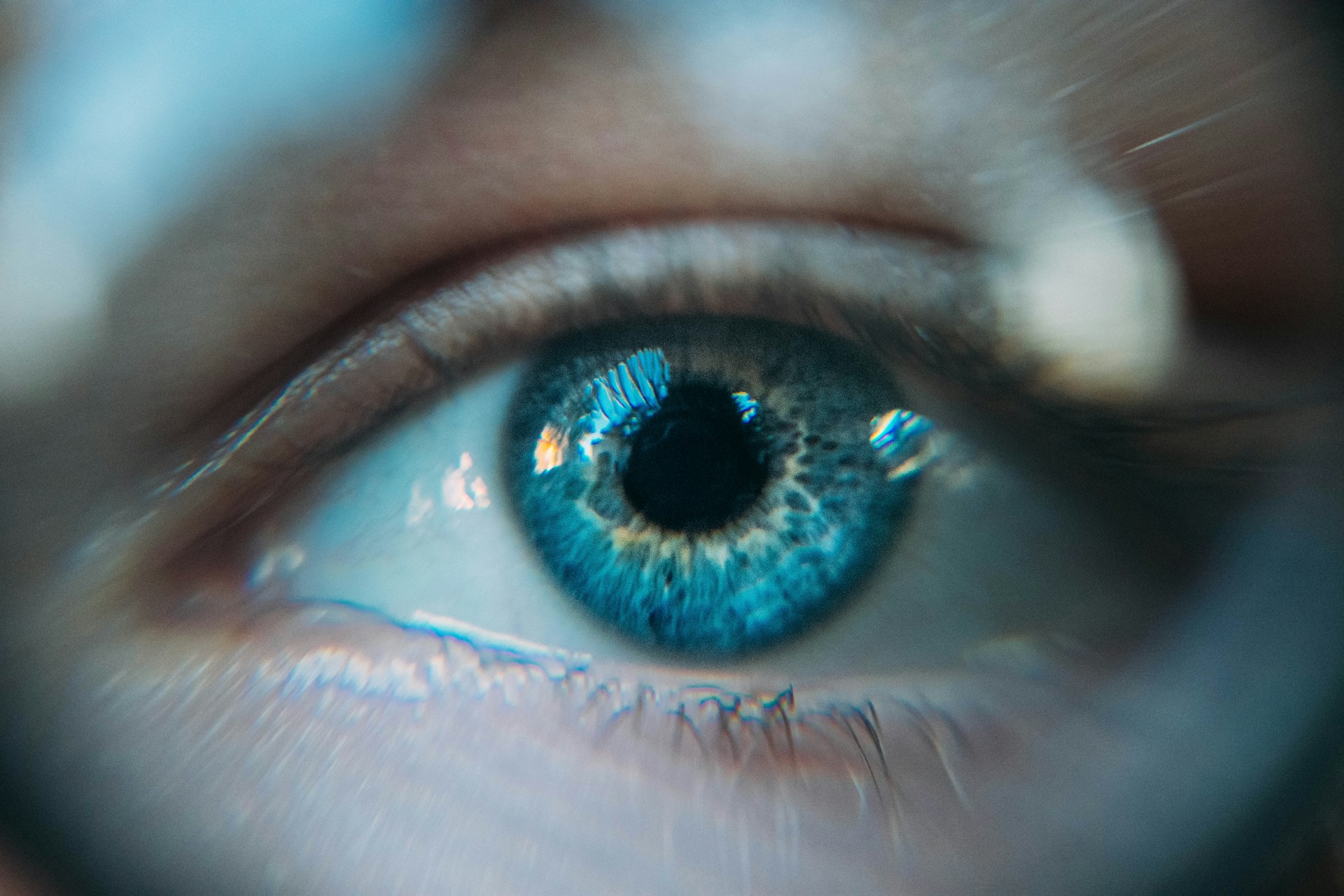 A person's blue eye
