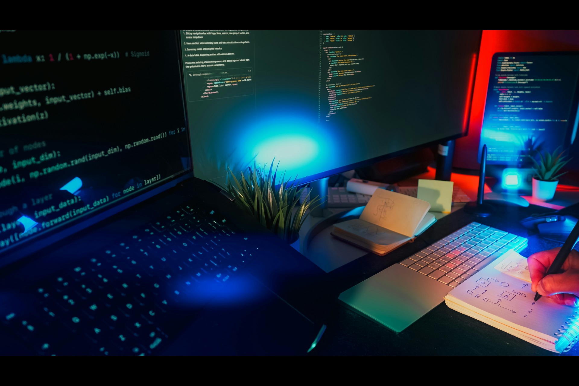 photo of a desktop in dark mode