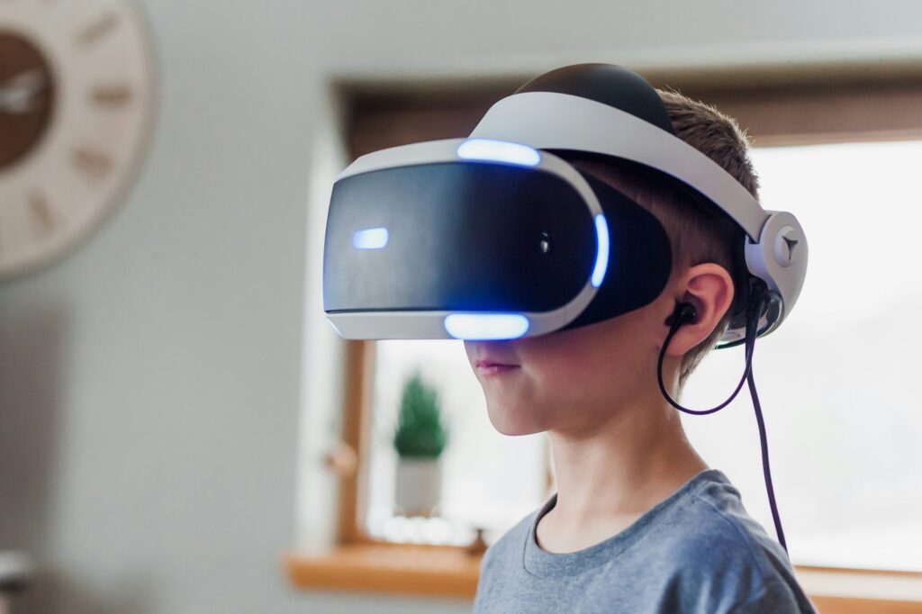 A child wearing a VR headset