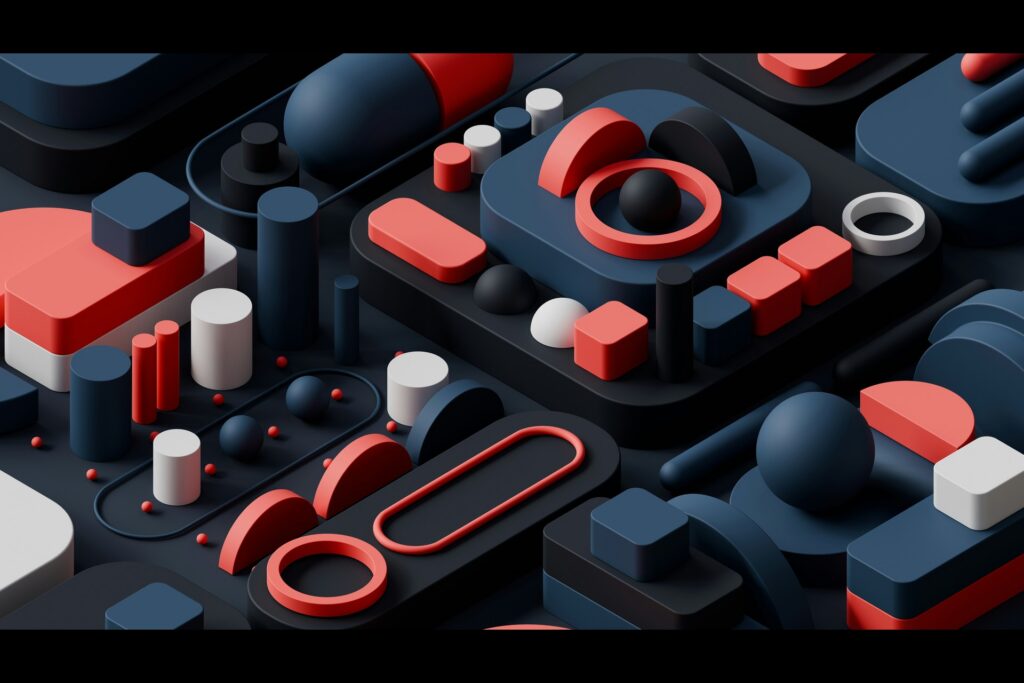 photo of various web design symbols in red and black