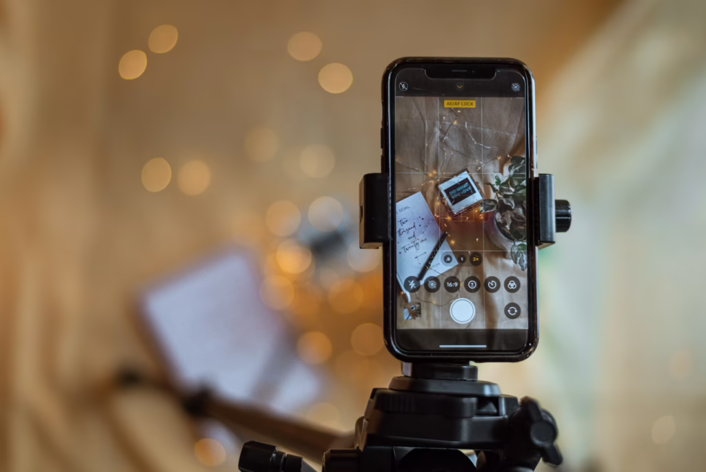 iPhone camera on tripod shooting vertically