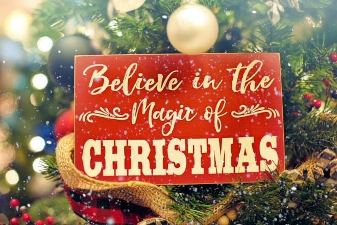 christmas sign on tree
