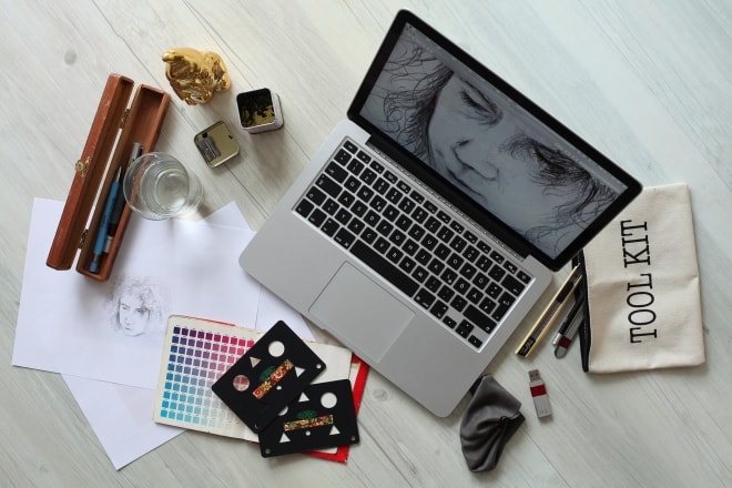 computer and artwork
