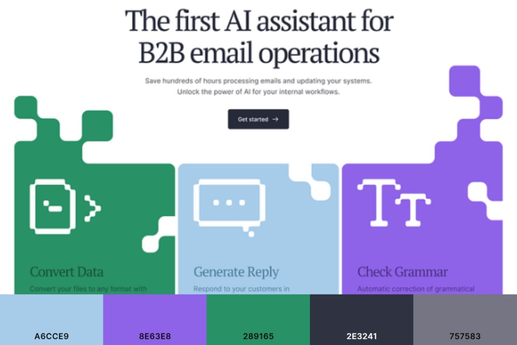 The image shows a website with the first AI assistant for B2B email operations.