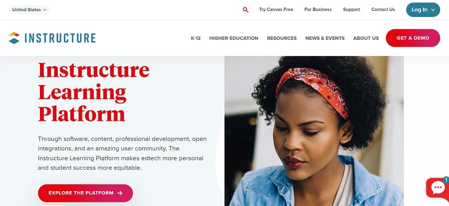 screenshot of instructure website
