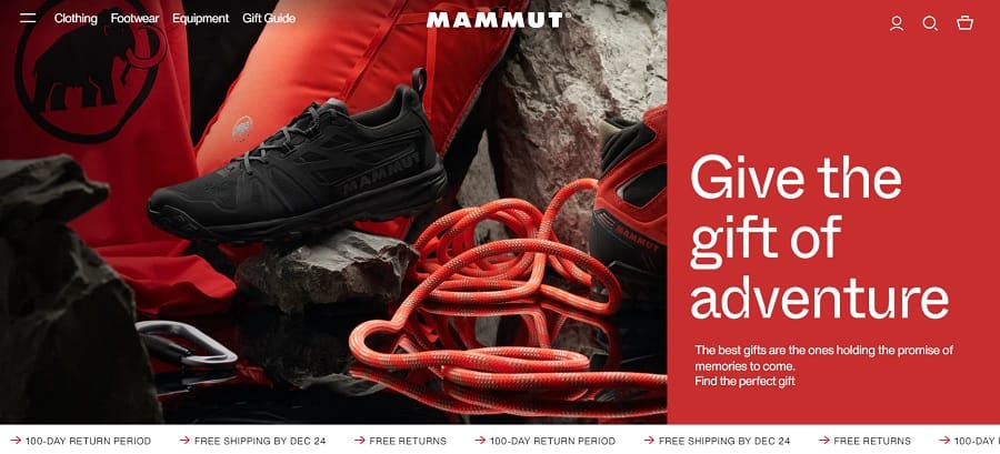 screenshot of Mammut website