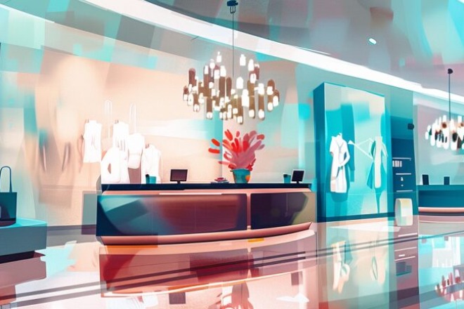 a luxury store displaying indistinct high-end items