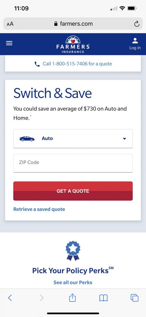 mobile website design inspiration from Farmers Insurance
