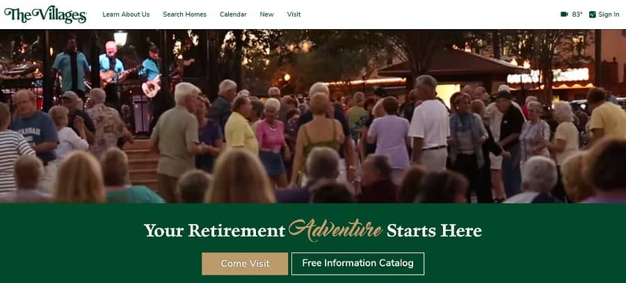 screenshot of award winning website the villages