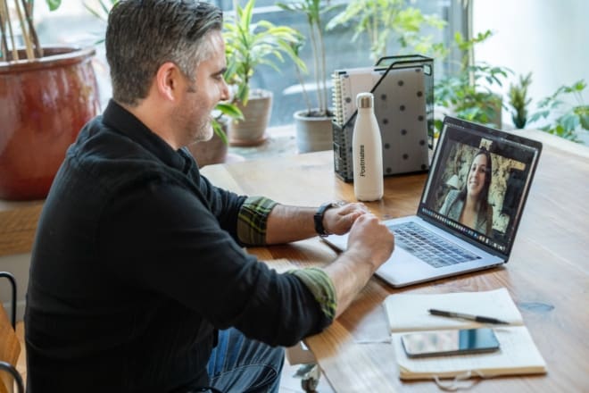 online meeting on laptop
