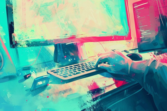 a person's hand typing at a keyboard