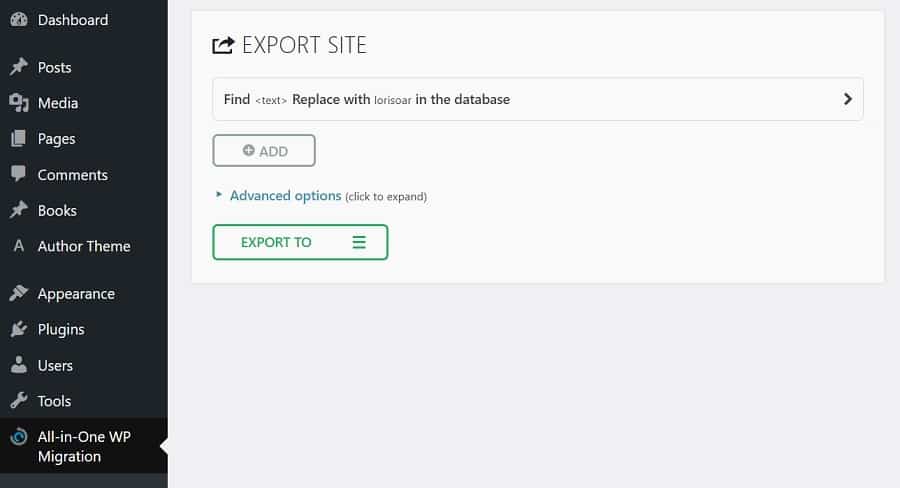 all-in-one wp migration export site