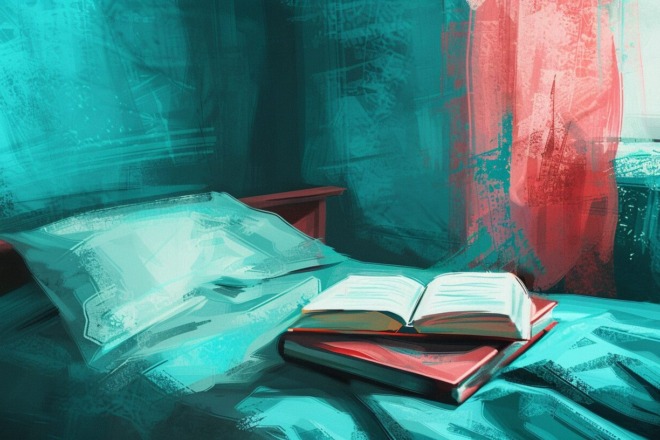 two books on top of a bed