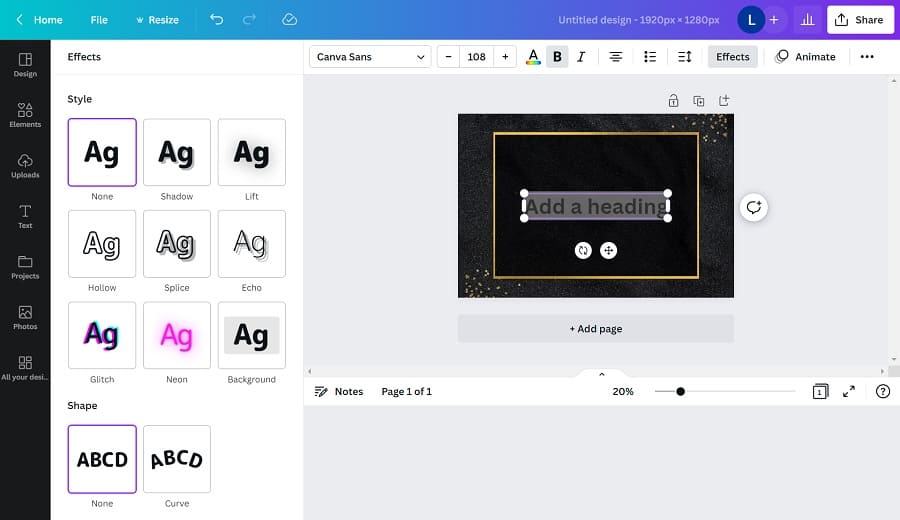 canva fonts add effects