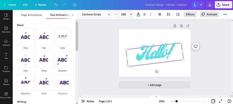 canva fonts animation example