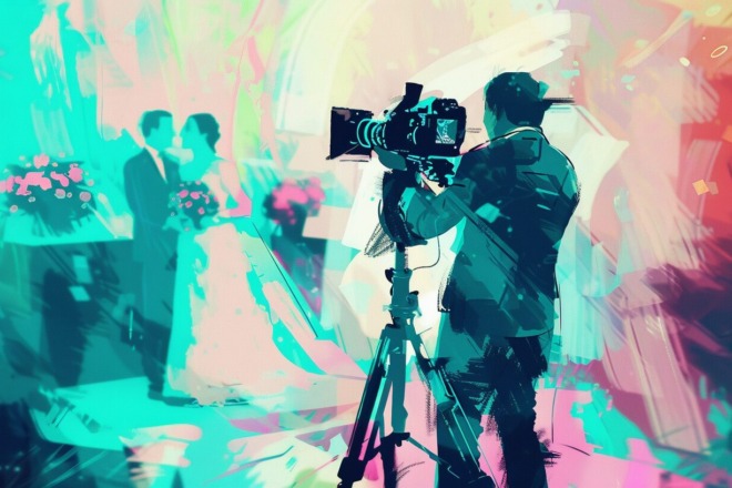 A videographer using a video camera to film a wedding