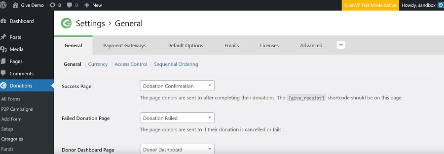 givewp settings