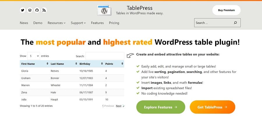 tablepress screenshot