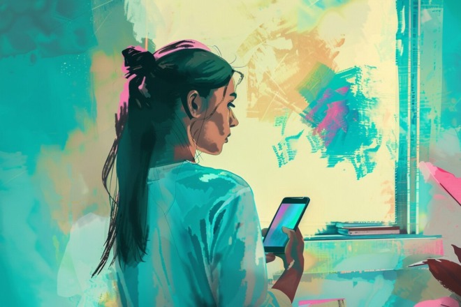 a young woman looking at her phone