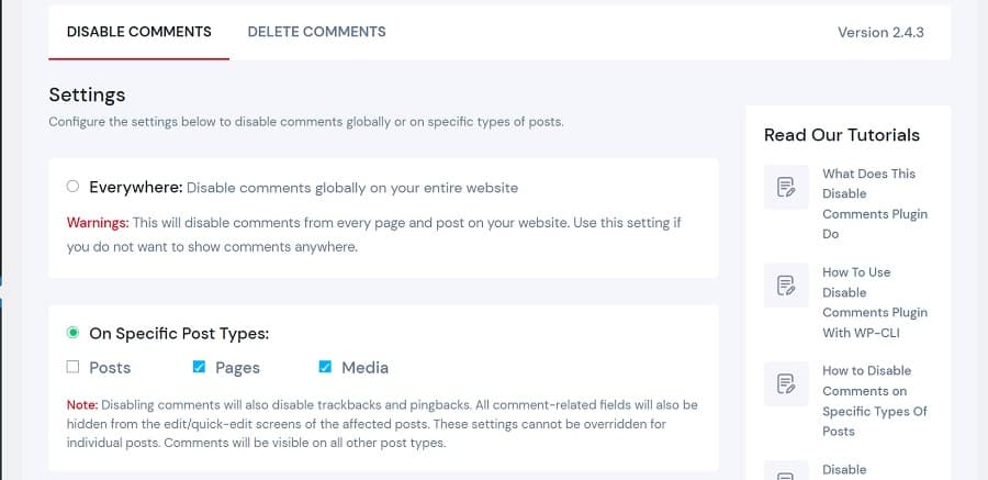 disable comments settings