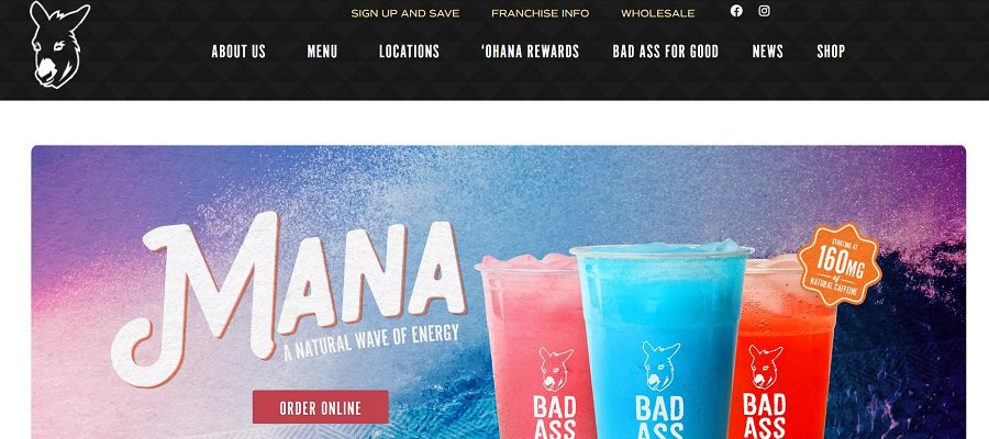 screenshot of bad ass coffee website