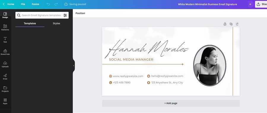 edit email signature in canva