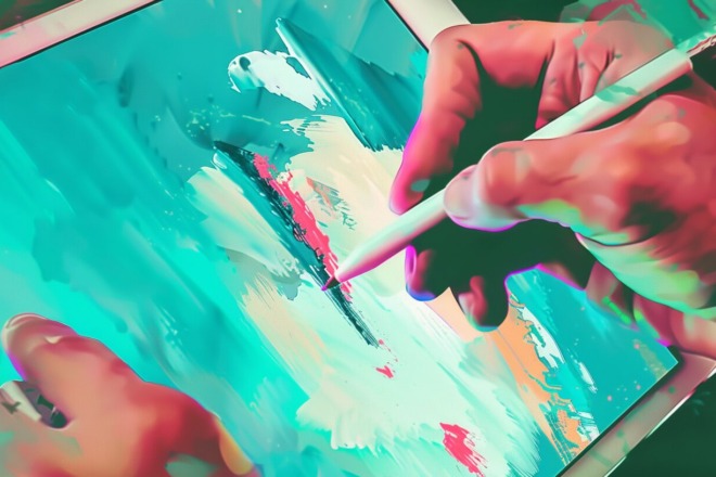 a person drawing on a tablet