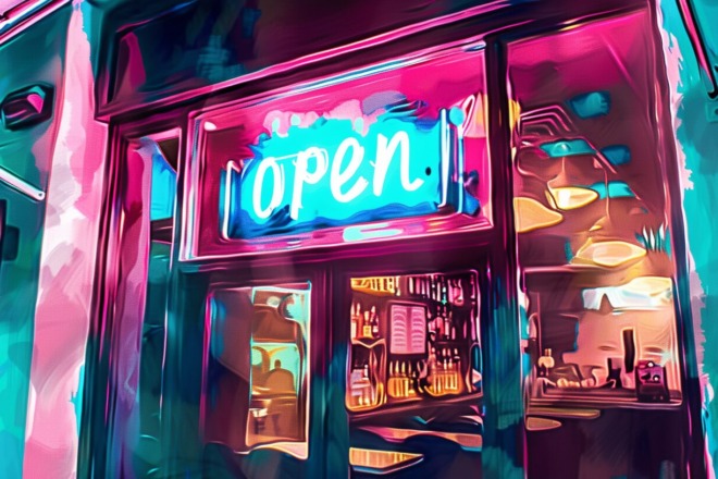 a watercolor depiction of a neon 