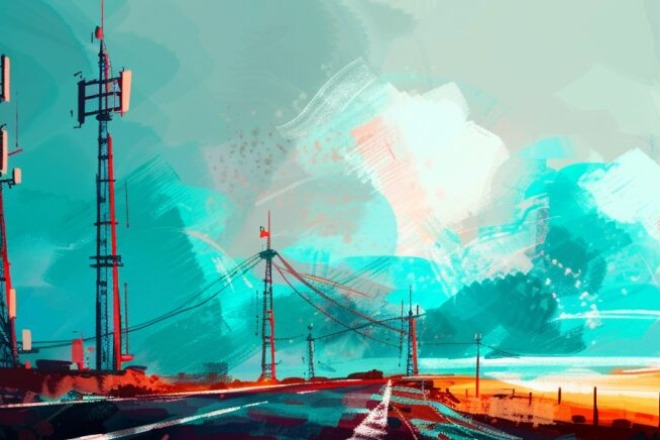 cell towers on the side of a road