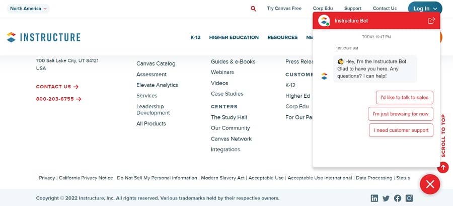 instructure live chat popup screenshot